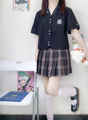Japanese Style School JK Soft Girl Star Embroidery Short Sleeves Shirt