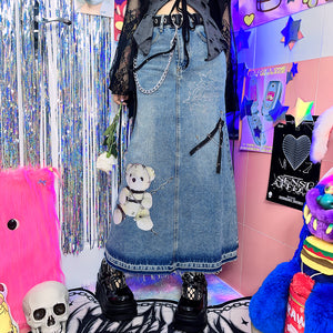 Street Bear Hot Girl Fashion Denim Long Skirt