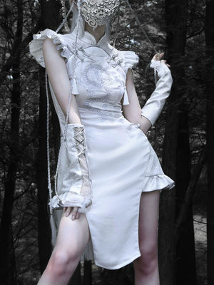 White Gothic Chinese Style Cheongsam Summer Dress