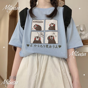 Soft Girl Kumamon Print Short Sleeves T-shirt