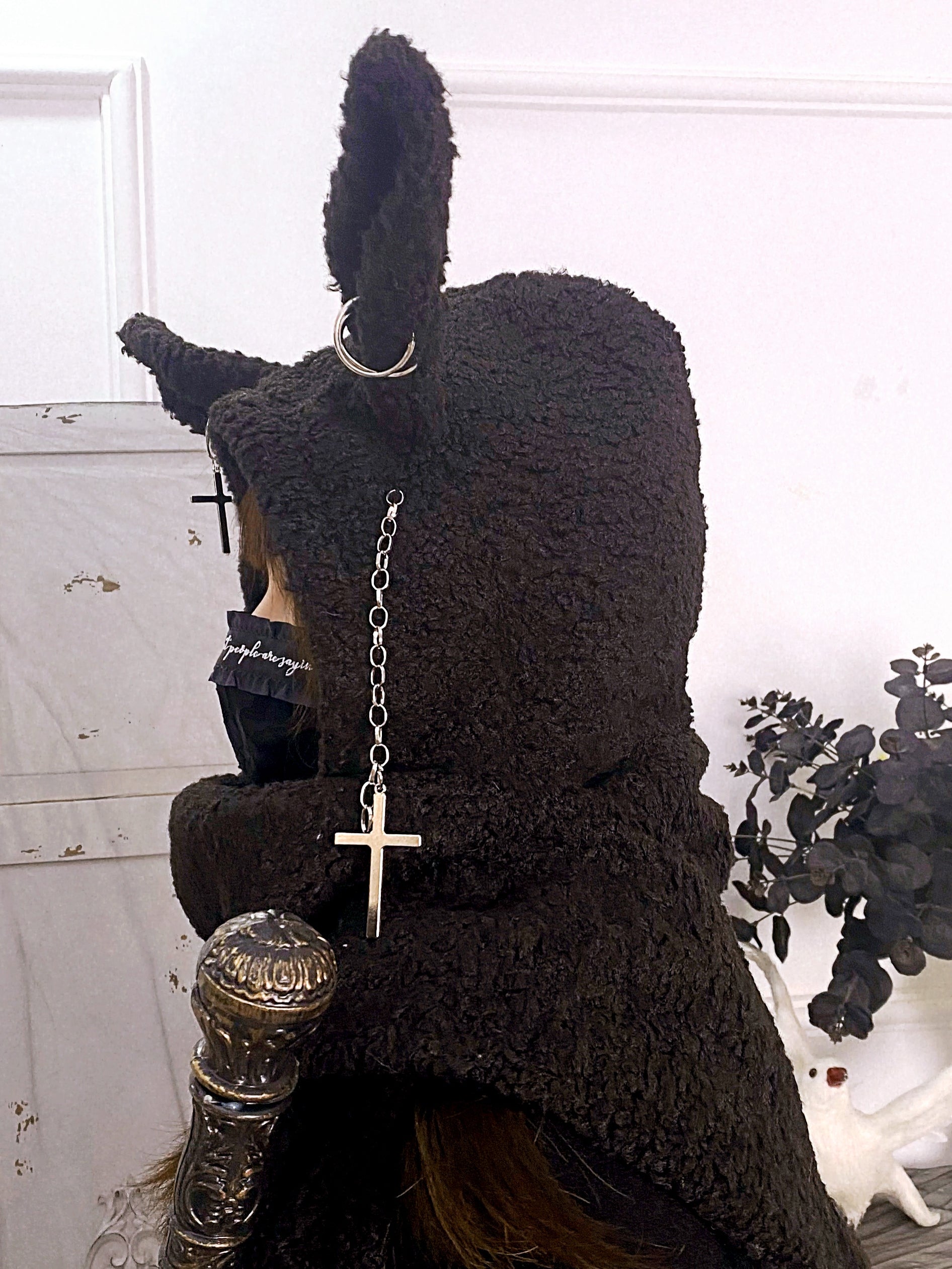 Japanese Punk Rabbit Ear Hat Chain Cross Long Lamb Harajuku Neckerchief Girl S20626