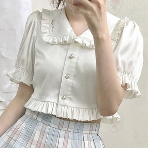 Retro Summer Embroidery Short Sleeves Lolita Inner Wear Shirt S20461