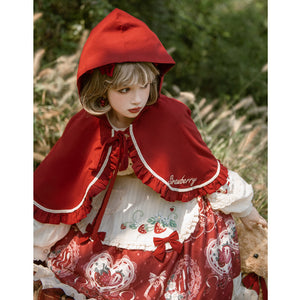Strawberry Sweet Lolita Dress Autumn And Winter Cape Two Piece Set
