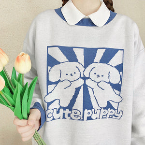 Cute Puppy Soft Girl Thickened Crew Neck Sweater