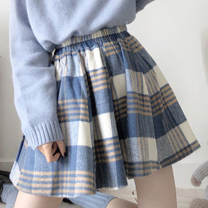 Japanese Style Tweed Soft Girl Plaid Versatile Girl Thickened Suede Skirt