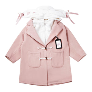 Sweet Girl Ox Horn Buckle Fake Two-piece Hooded Coat