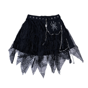 Punk Spider Chain Irregular Lace Skirt