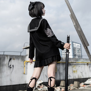 College Style Bad JK Girl Uniform Half Skirt Pleated Skirt Coat Dark Style Set