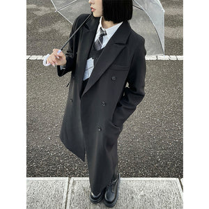 Spring and Autumn Long Black Suit Coat