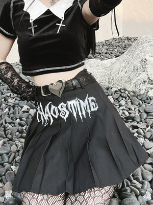 Punk Letter Black High Waist Pleated Skirt