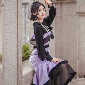 Winter Elegant Cla Velvet Fish Tail Lolita Dress Waistcoat Suit