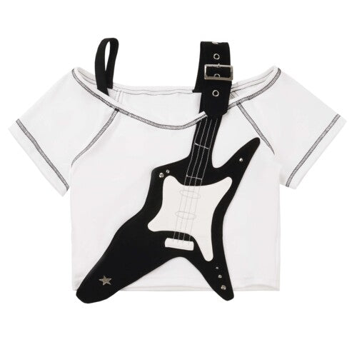 Strapless T-shirt Hoodie Guitar Plaid Set S23001
