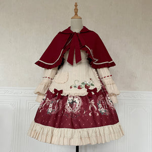 Strawberry Sweet Lolita Dress Autumn And Winter Cape Two Piece Set