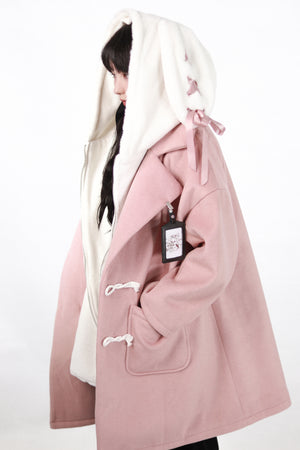 Sweet Girl Ox Horn Buckle Fake Two-piece Hooded Coat