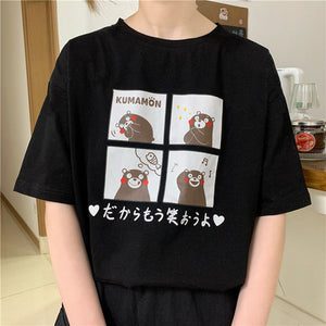 Soft Girl Kumamon Print Short Sleeves T-shirt - cosfun