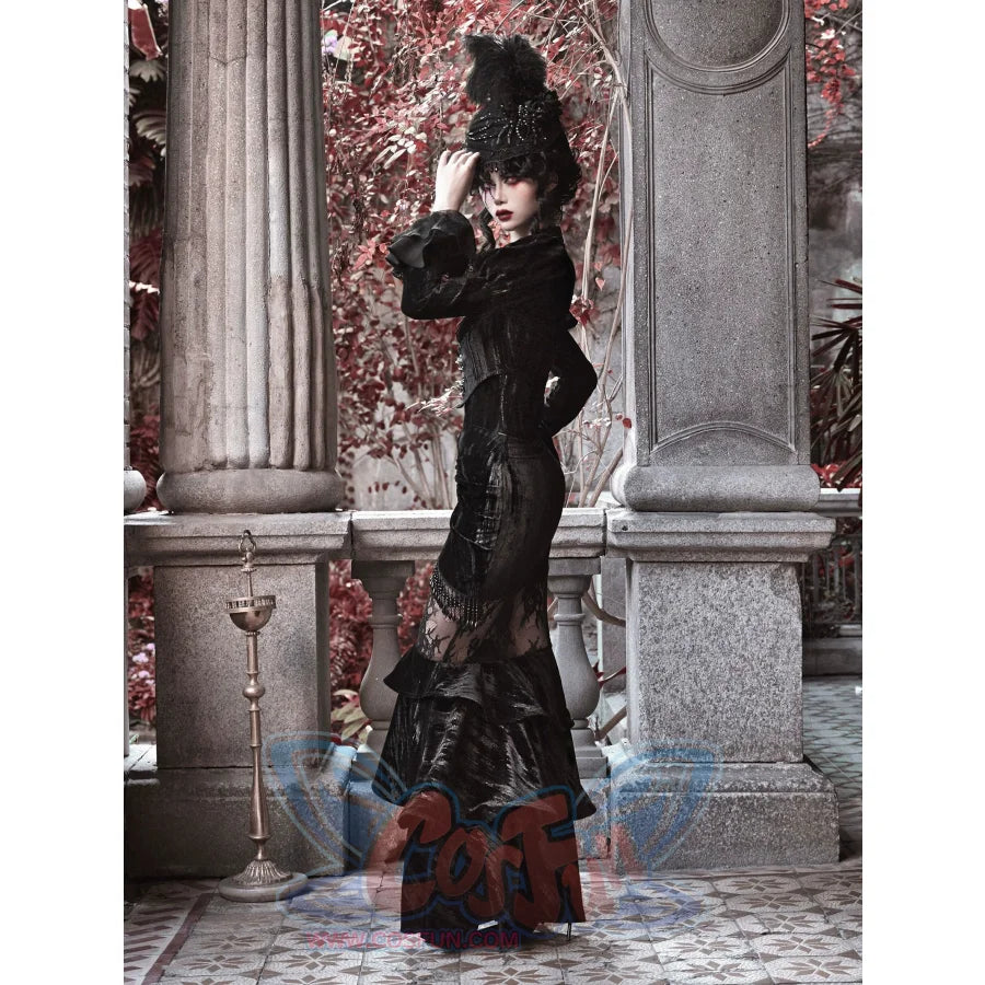Velvet Palace Gothic Rococo Hip-wrapped Mermaid Skirt - cosfun