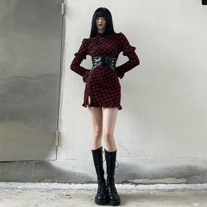 Red Plaid Improved Cheongsam Dress S22405