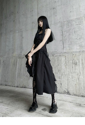 Gothic Irregular Black Sling Dress S22408