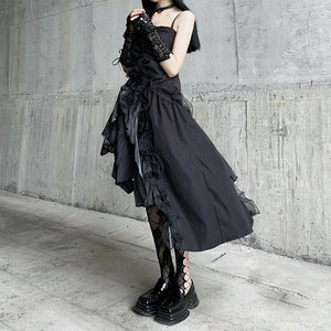 Gothic Irregular Black Sling Dress S22408