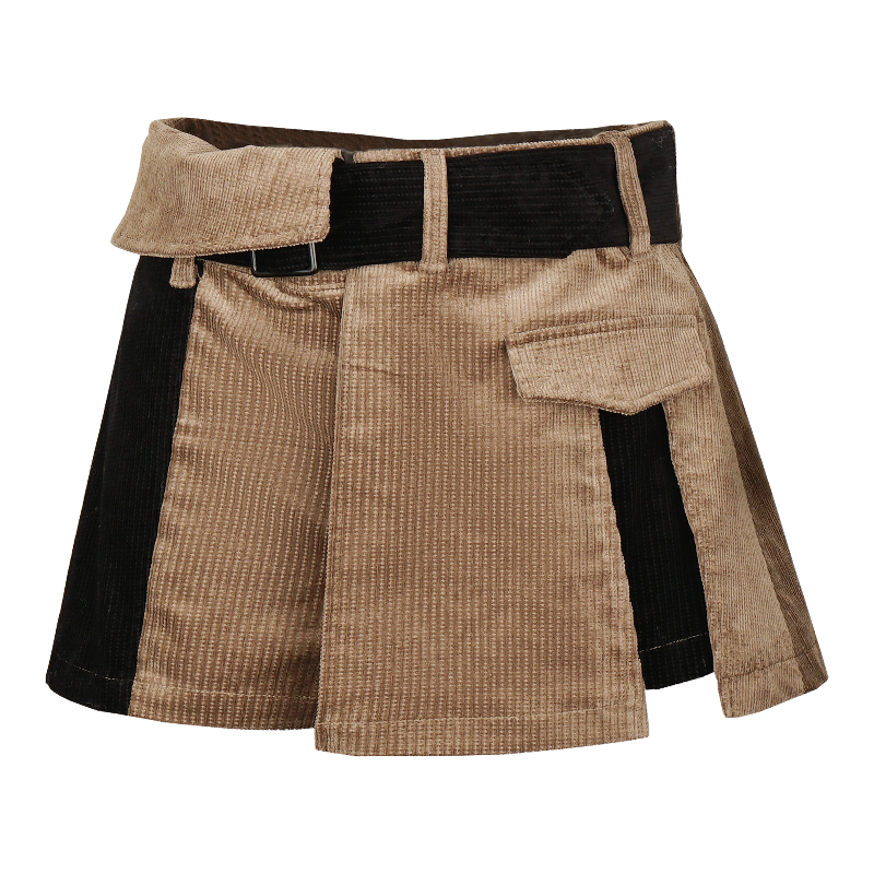 Khaki Striped Velvet Patchwork Slim Skirt Pants Sweater Suit S22429