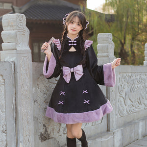 Chinese Style Lotus Leaf Edge Improved Cheongsam Thickened Lolita Dress