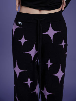 Black And Purple Star Sweet Style Knitted Pants Thick Pants