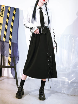 Winter Black Thickened Split A-line Long Skirt