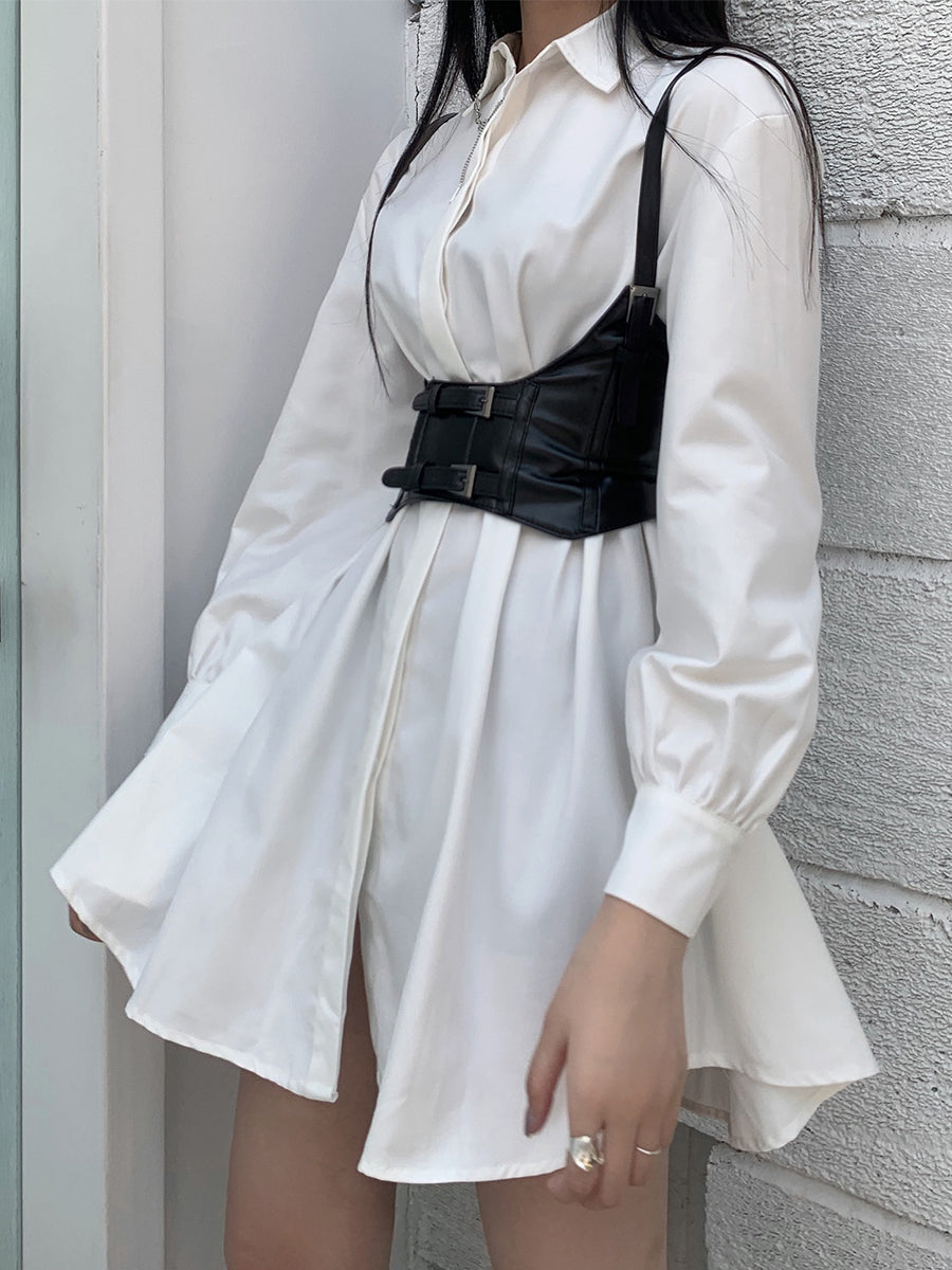 White shirt dress with corset belt