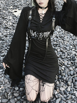 Gothic V-neck Irregular Long Dress