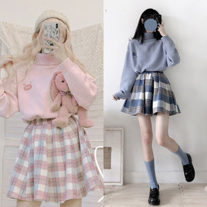 Japanese Style Tweed Soft Girl Plaid Versatile Girl Thickened Suede Skirt