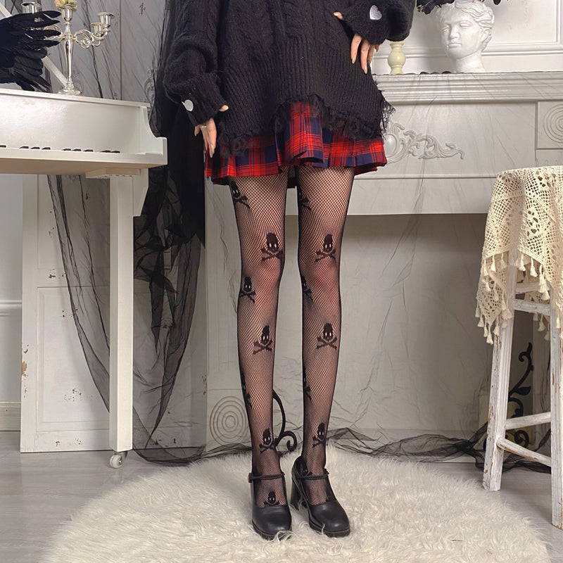 Kiapeise Women Girls Slim Pantyhose Fishnet Stockings Gothic Punk Jacquard Pattern Tights Leggings Party Club, Women's, Size: One size, Black