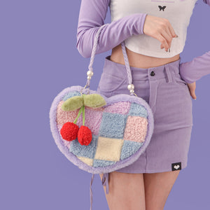 Heart-shaped Cherry Plush Shoulder Bag