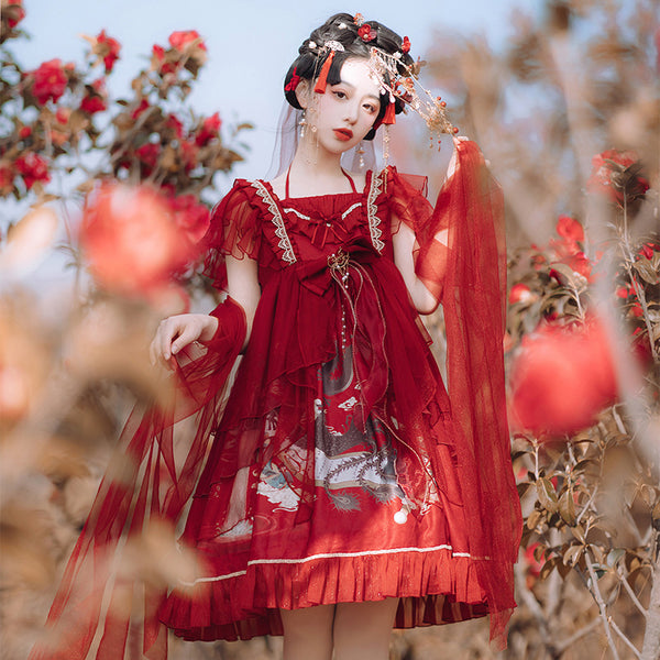 Lolita Chinese Sweet Red Dress cosfun