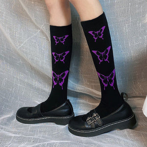 Purple Butterfly High Socks Japanese Style Punk College Style Leg Socks Half Leg Socks