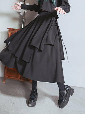 Spring And Summer Original Irregular Black Long Skirt