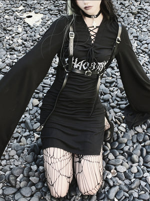 Gothic V-neck Irregular Long Dress