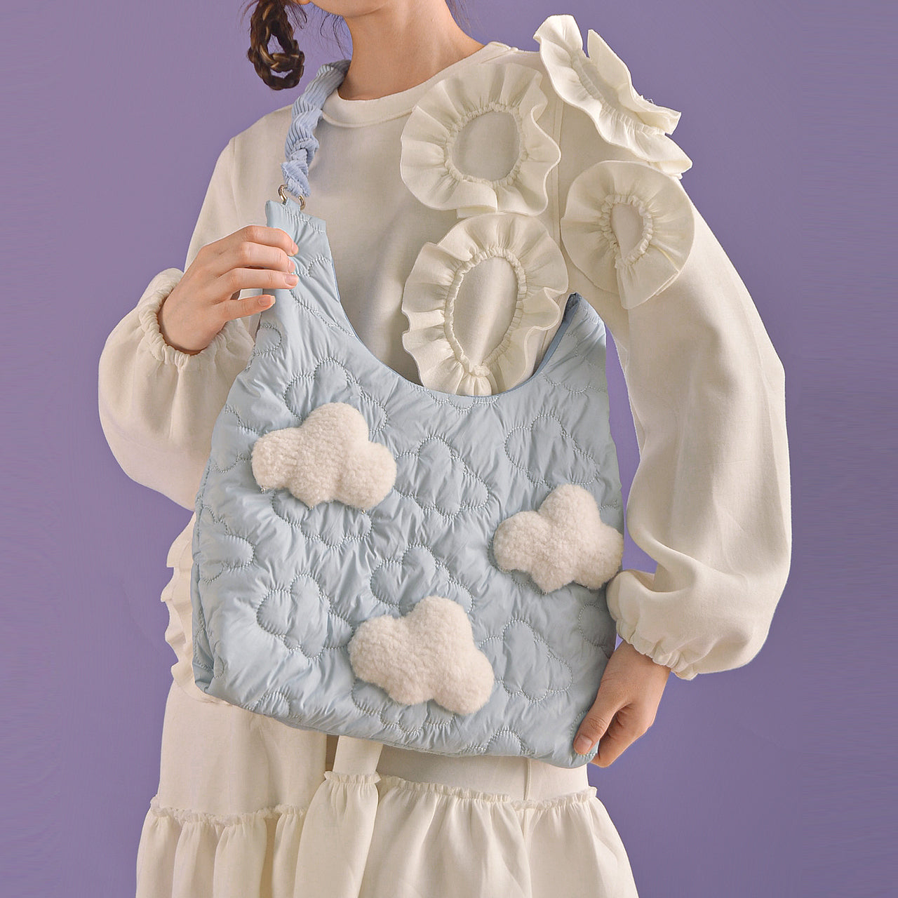 Blue Cloud Plush Large-Capacity Handbag S22426
