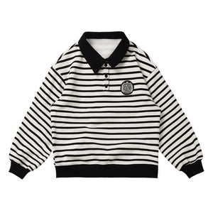 College Style Striped Lapel Plush Hoodie