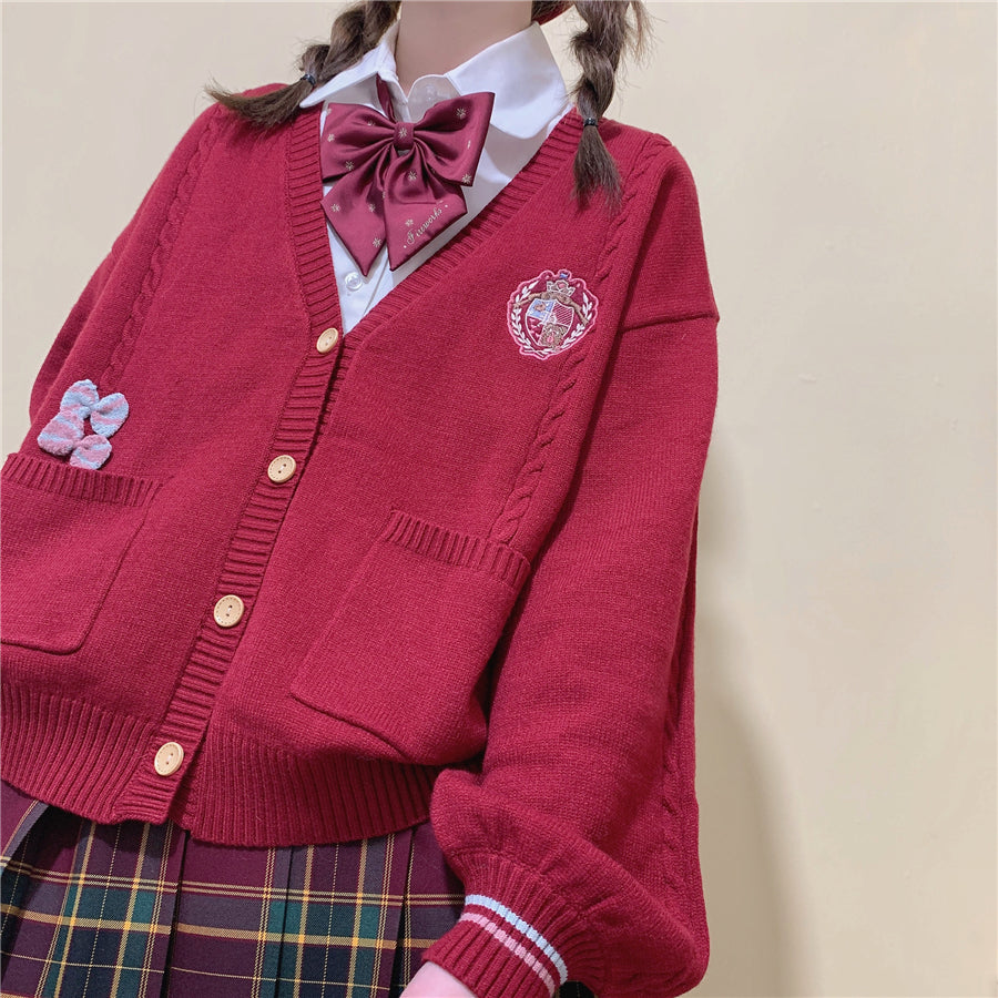 Japanese Style Valentine's Day Bear Printing Cardigan Sweater - cosfun