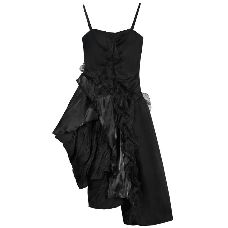 Gothic Irregular Black Sling Dress - cosfun