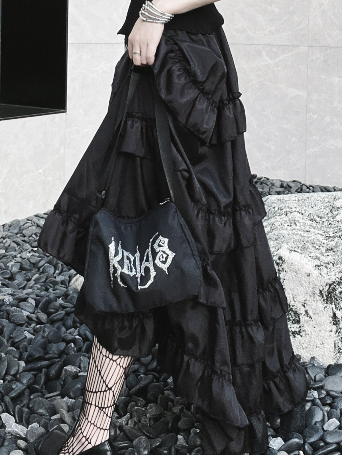 Gothic Irregular Pleated Letter Print Skirt  cosfun