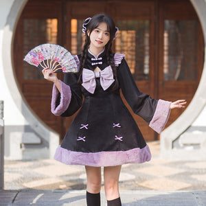 Chinese Style Lotus Leaf Edge Improved Cheongsam Thickened Lolita Dress