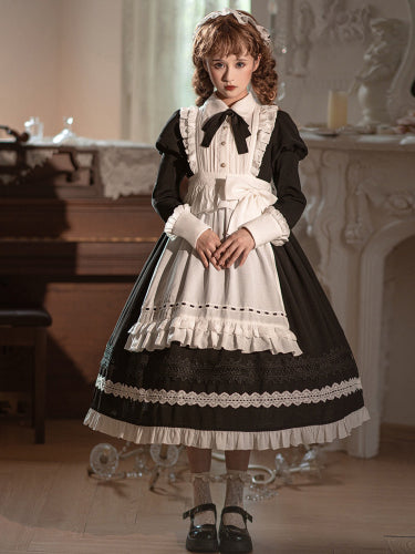 Little Maid Outfit Lolita Detachable Apron Long Sleeve Dress S20639