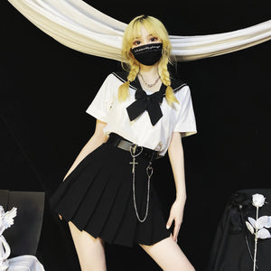 Original Japanese School Style Waist Bend Pleated Skirt JK Spring Summer Pure Heart High Waist Skirt