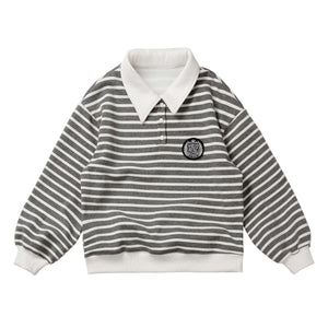 College Style Striped Lapel Plush Hoodie