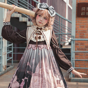 Daily Lovely Printed Slim Lolita Long Sleeve Dress