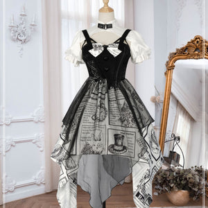 Vintage Alice Lolita Irregular Short-sleeved Patchwork Dress
