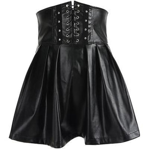 Adjustable Lace Up High Waist Skirt Pu Leather Black Skirt J30001 S Dress
