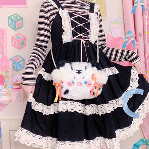 Chinese Lovely Winter Lolita White Tiger Crossbody Bag and Hat