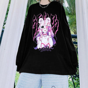 Anime Bad Girl Print Oversized Sweatshirt J30051